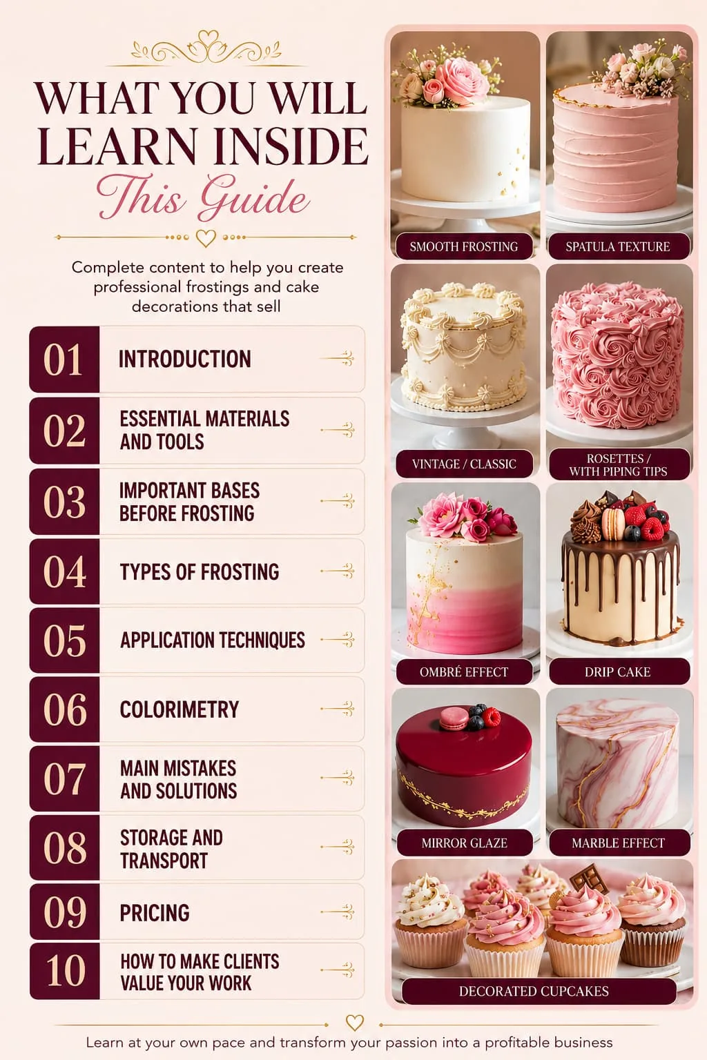 What you'll learn inside this guide — frostings, techniques and decorations